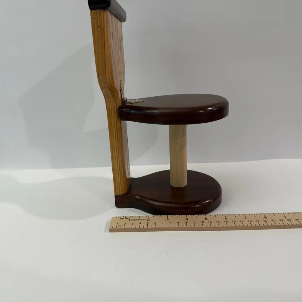 Wooden Toilet Shaped Paper Holder Hinged 2 Tone Freestanding 11 x 6
